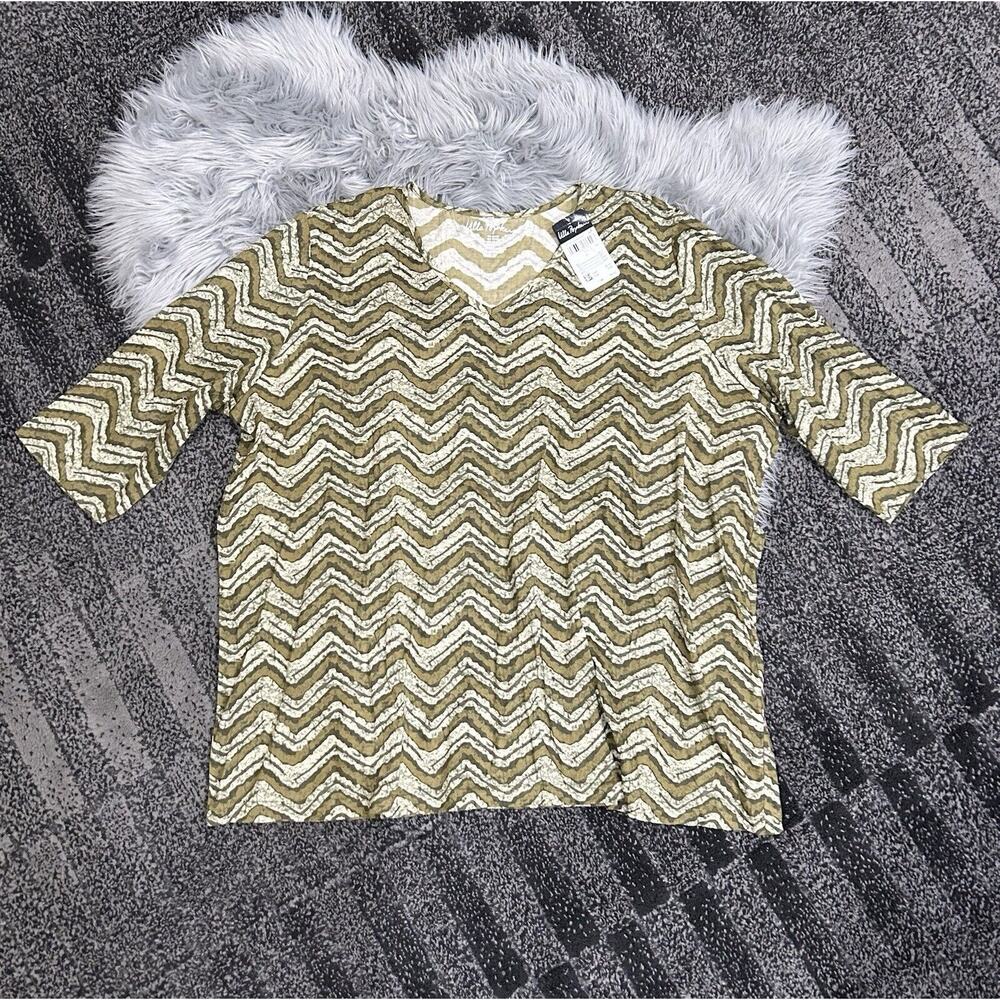Selection By Ulla‎ Popken 28/30 Brown Abstract Print Blouse Top NWT $79